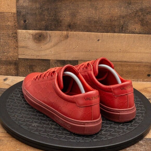 VALENTINO MONOGRAM RED LEATHER MENS SHOES SNEAKERS STREETWEAR LOW SIZE 9.5 - Picture 6 of 9